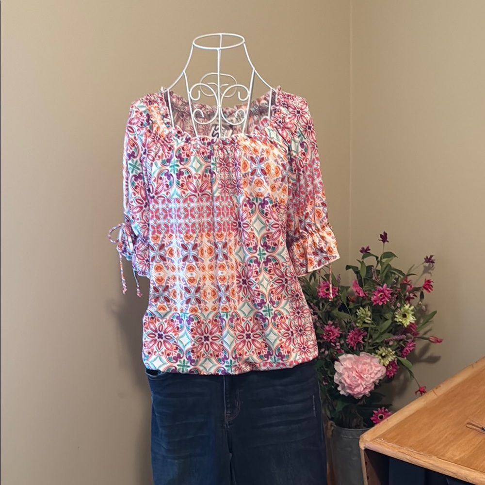 Perseption Cream Blouse Relaxed 3/4 Sleeve